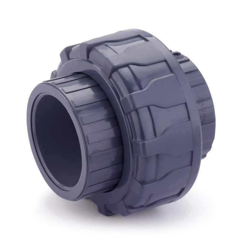 Hydroseal PVC Pipe Fitting, 2" Union JETSTREAM, Schedule 80, Grey, EPDM O-Ring, Socket x Socket, F1970, SCH80 (2") - Image 1